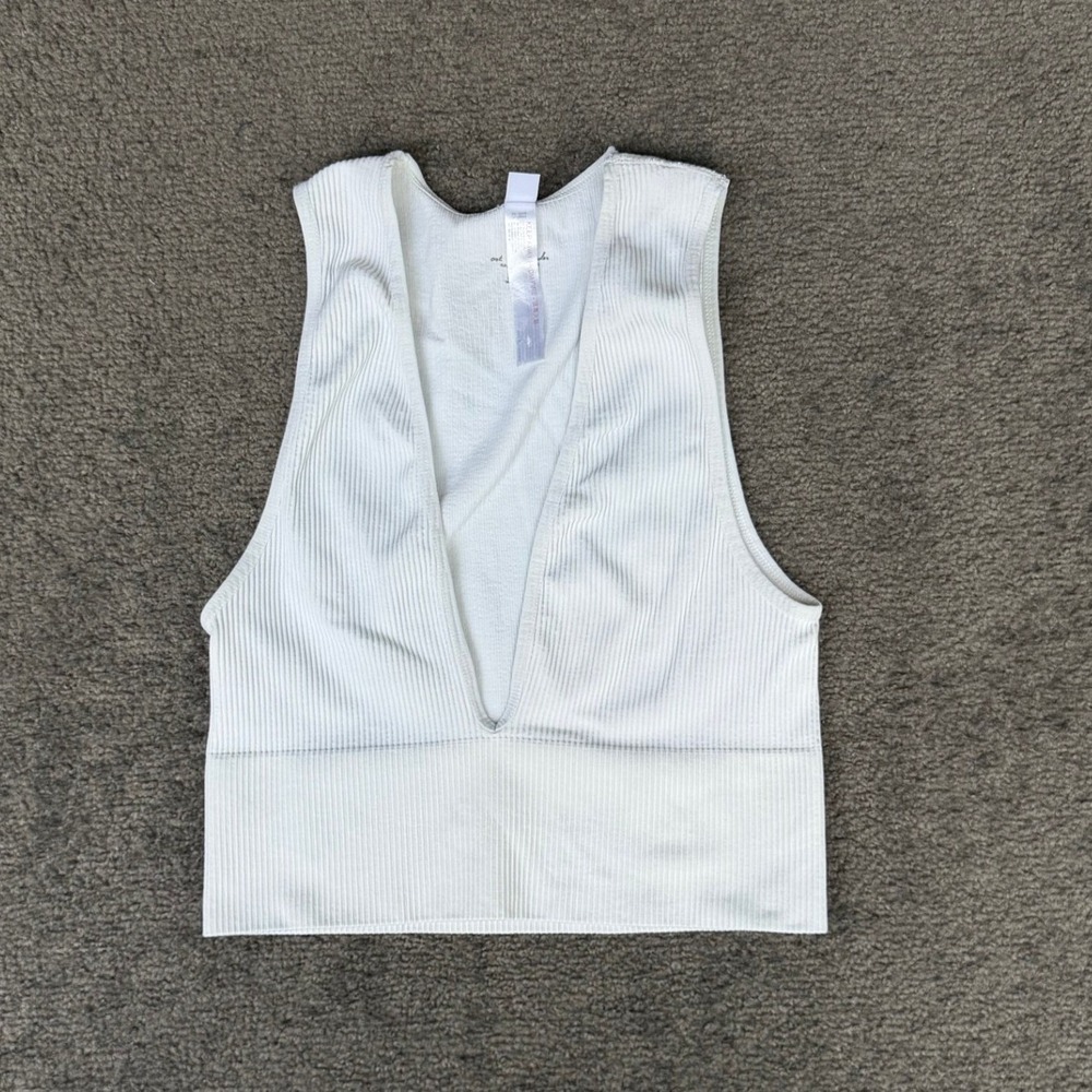 Out From Under Urban Outfitters White Ribbed Deep V-Neck Crop Top M/L